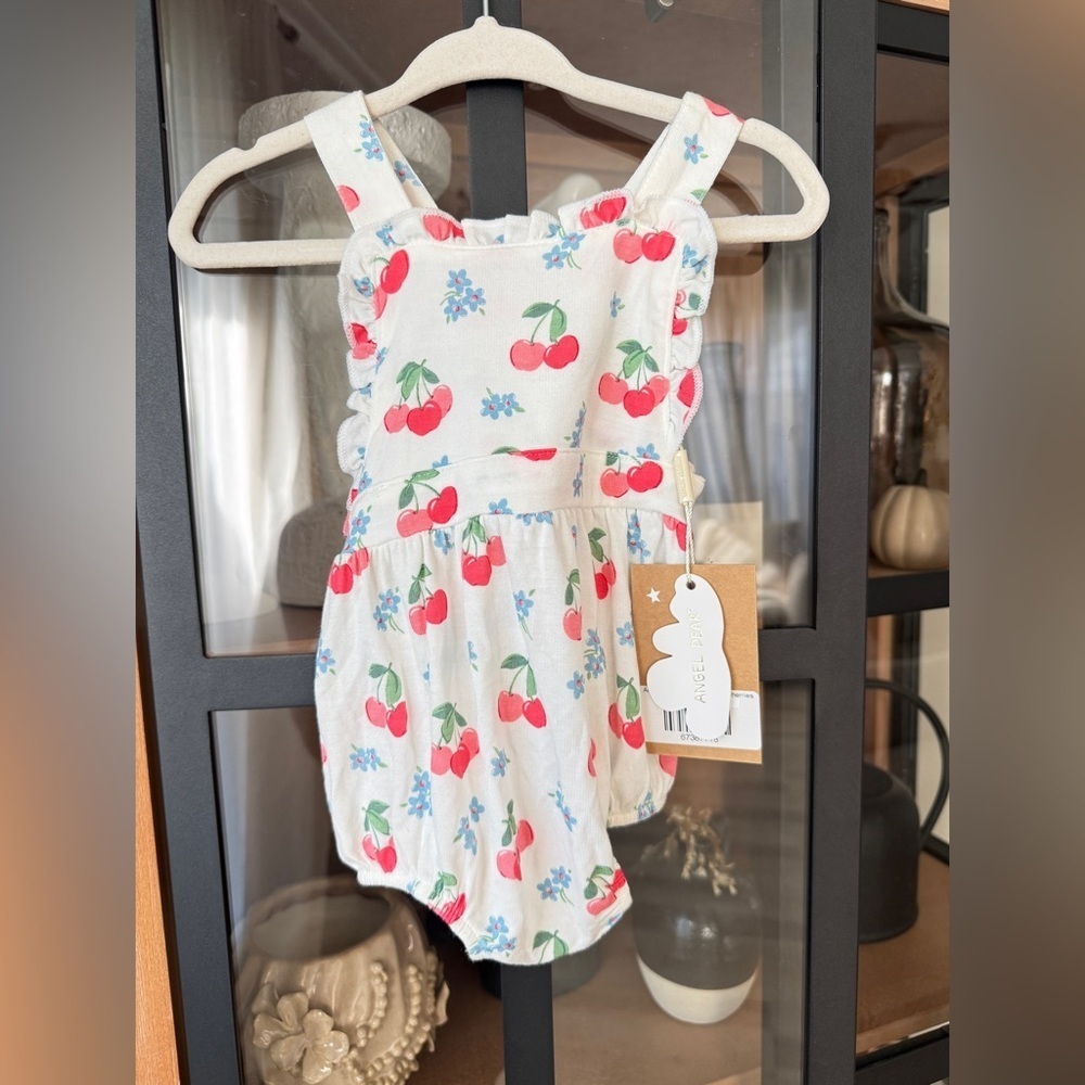 NWT Angel dear bamboo cherries bubble romper baby girl cherry print floral